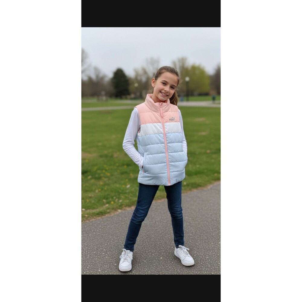 Girls Puma Pink puffer outdoor vest jacket  sz M 10/12